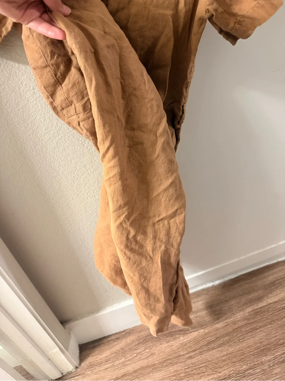 Everlane Short-Sleeve V-Neck Jumpsuit in Tan
